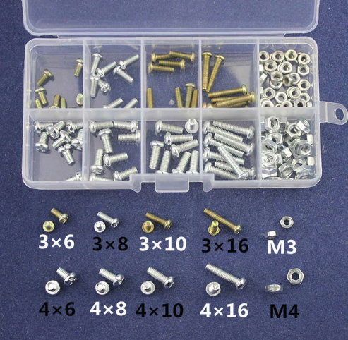 M3/M4 Skruvar och Muttrar - 6mm 8mm 10mm 16mm Kit Screw / Nut Male Female - 160st