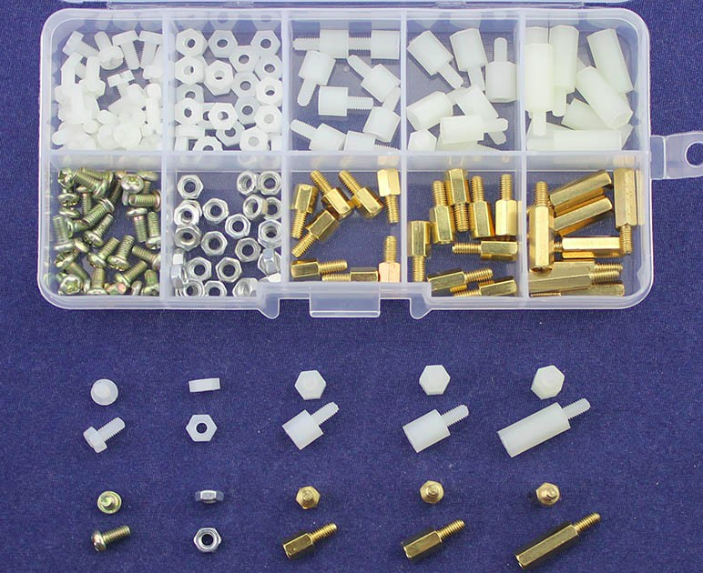 M3 KIT med Mutter, Spacer och skruvar i mässing och nylon