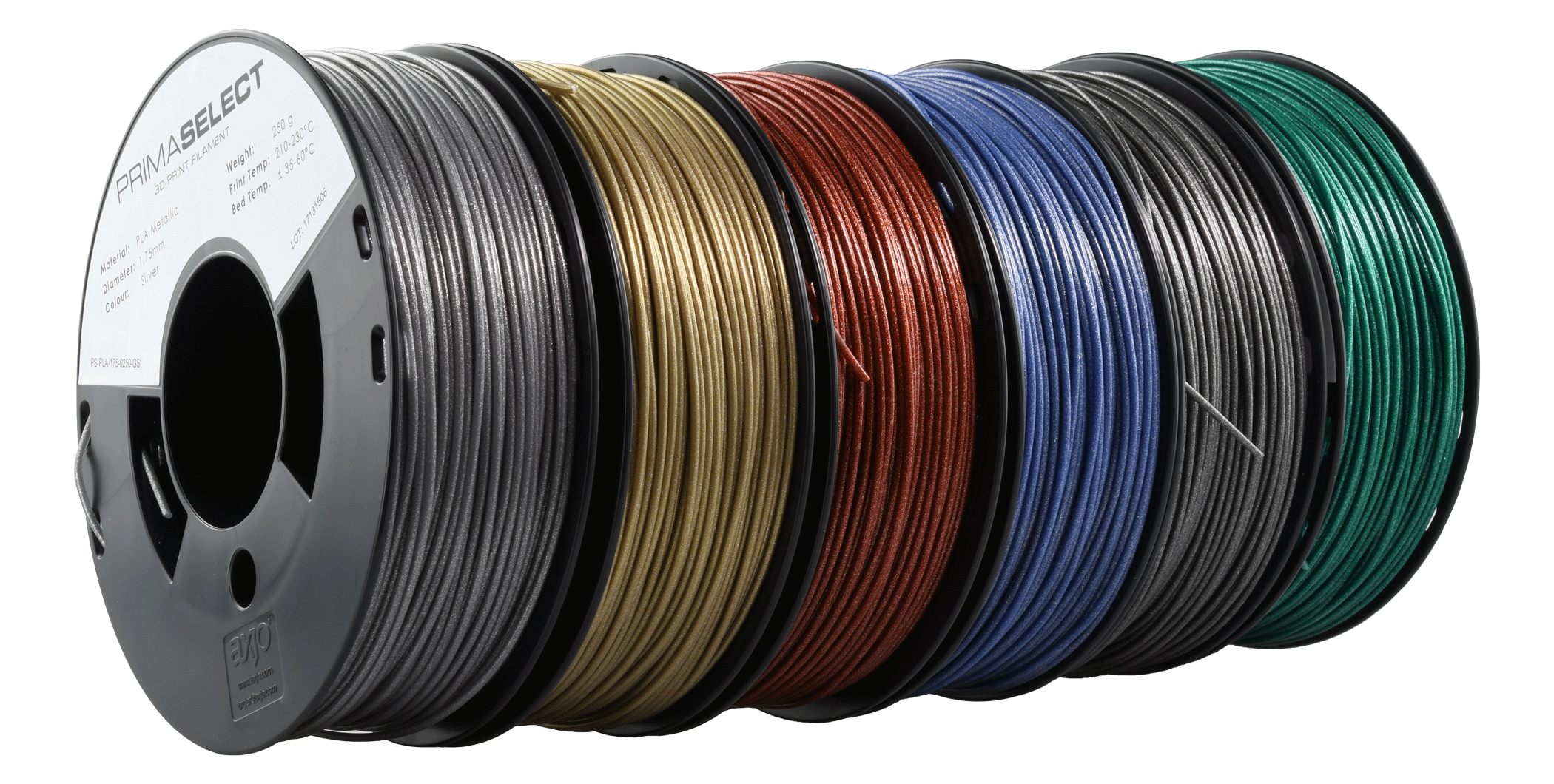 PRIMASELECT PLA - 1.75MM - 6 X 250 G - METALLIC PACK (RED, GREEN, BLUE, SILVER, GOLD, GREY)