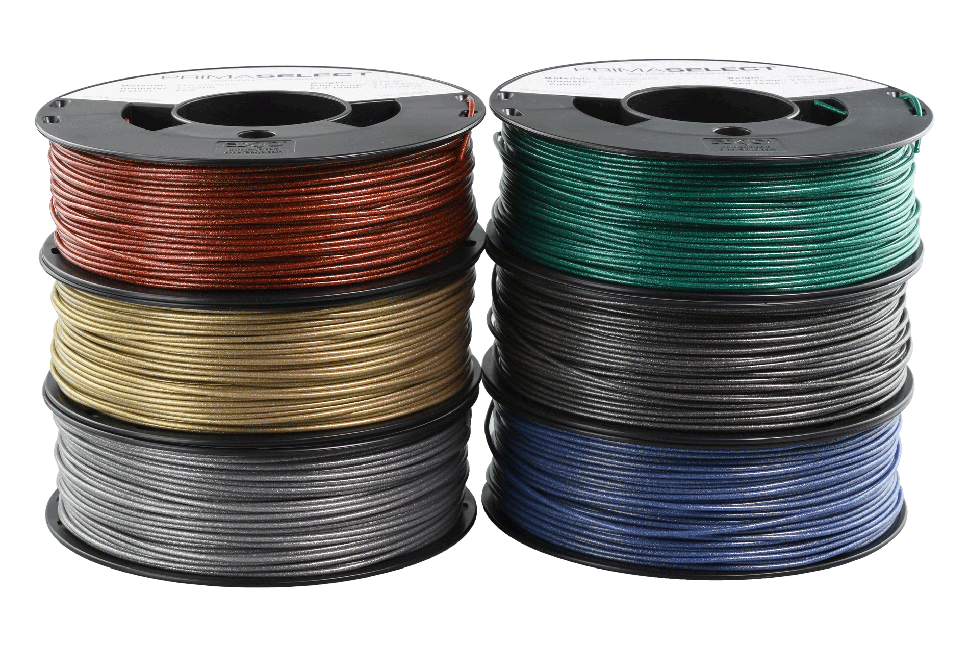 PRIMASELECT PLA - 1.75MM - 6 X 250 G - METALLIC PACK (RED, GREEN, BLUE, SILVER, GOLD, GREY)